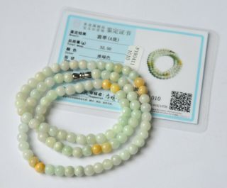 Great Antique Chinese Old Green Jade Round Beads Necklace With Certificate