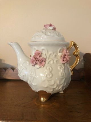 Cracker Barrel Porcelain Tea Pot Pink Rose Gold
