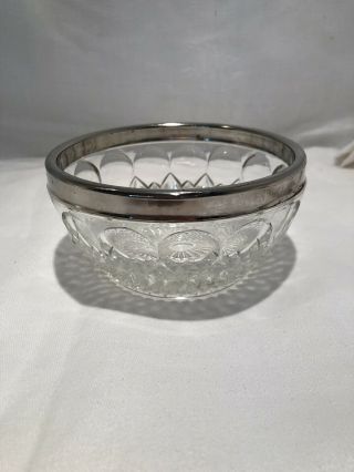 Vintage Lead Crystal Cut Glass Serving Bowl With Silver Rim Great Wedding Gift