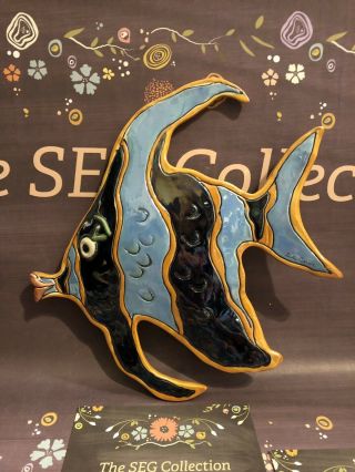 Heather Goldminc Signed Ceramic Blue Sky Clayworks Large Kissy Tropical Fish 