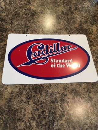 Cadillac Standard Of The World Aluminum Tin Dealer Sign Two Sided