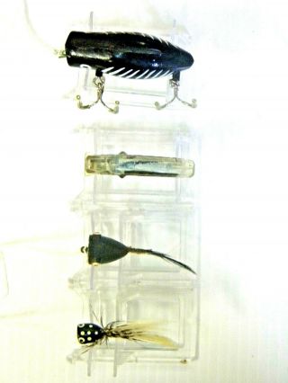 4 Vintage Fishing Lures: PowerPak Minnow - South Bend Optic Gold - 2 Unknown Flies 3