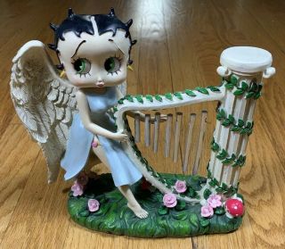 Betty Boop Angel Playing Harp Wind Chime 7” High Polyresin Statue Figurine