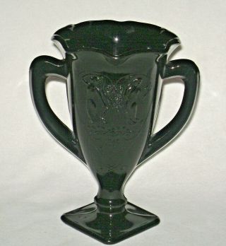 Vintage L E Smith Black Amethyst Glass Trophy Cup Vase Embossed Dancing Maidens