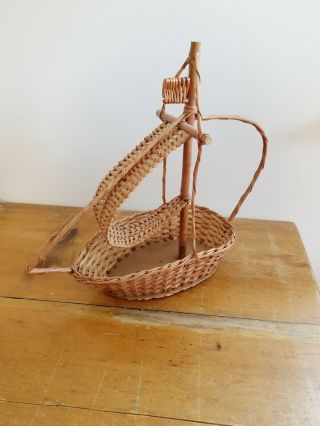 Vintage Wicker Rattan Sailboat Ship Planter Basket
