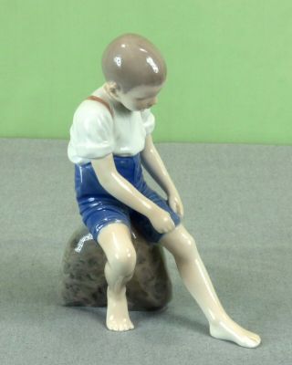 Bing Grondahl Royal Copenhagen B&g Boy Sitting On Stone Porcelain Figurine 1757