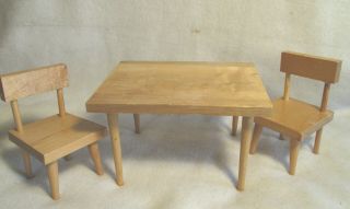 Vintage Doll Furniture - Solid Wood Table & 2 Chairs - For Ginny,  Muffie,  Ginger