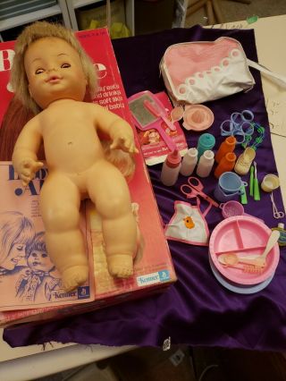 Vintage 1973 Kenner Baby Alive Girl Doll Box,  Accessories