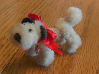 Cute Tiny Vintage Black And White Terrier Chenille Dog - Antique Doll Companion