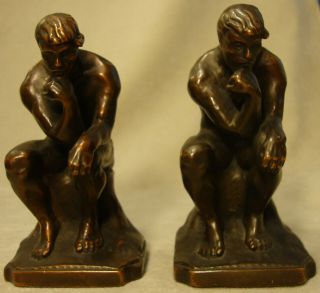 Two Vintage Bronze Book Ends Armor Bronze Co.  The Thinker Rodin