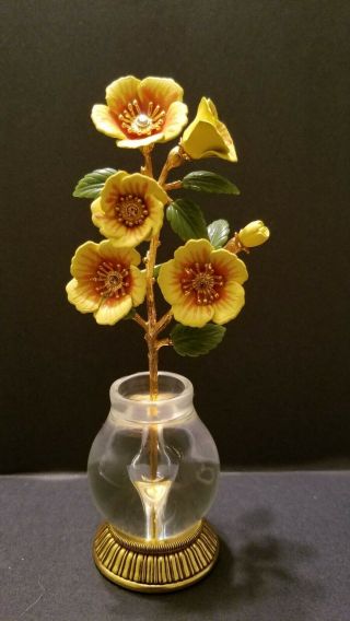 Imperial Flowers By Joan Rivers - Yellow Wild Rose W/stand - Enamel