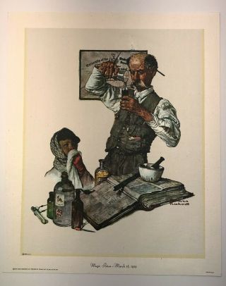 1972 Curtis Publishing Norman Rockwell Magic Potion Canvas Litho 13 X 16