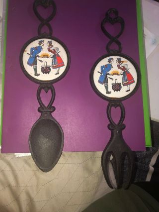 Vintage A Price Imports Cast Iron Trivet Fork And Spoon Wall Decor Set Of 2