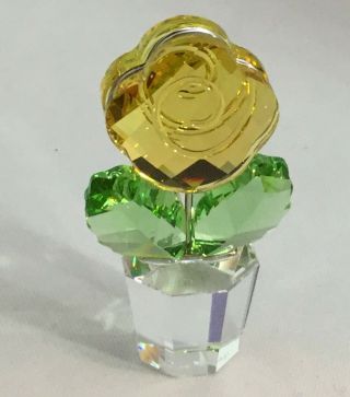 Swarovski Crystal Flower Rose Yellow W/ Clear Pot Stunning Floral Paradise