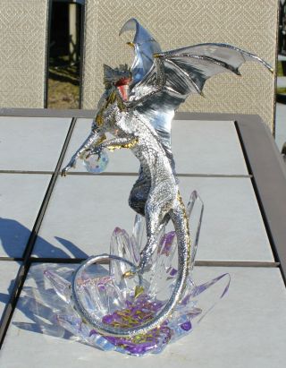 Franklin Micheal Whelan Silver Dragon And Crystal Sculpture