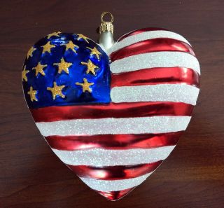 Christopher Radko " Brave Heart " Ornament Heart Flag 9/11 American Red Cross 2001