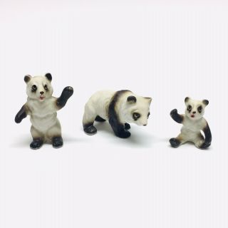 3 Vintage Porcelain Bone China Miniature Panda Bear Family Figurines