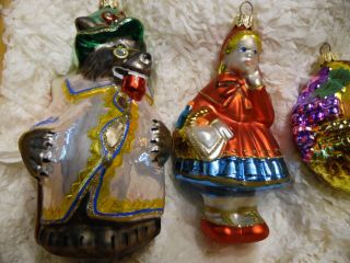 Komozja Poland 4 Christmas ORNAMENTS Little Red Riding Hook with WOODEN CRATE 5