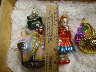Komozja Poland 4 Christmas ORNAMENTS Little Red Riding Hook with WOODEN CRATE 6