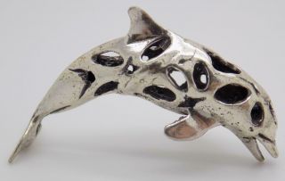 Vintage Solid Silver Italian Made Perforated Dolphin Figurine,  Miniature,  Stamp