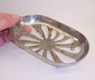 Lovely Vintage/antique Shabby Chic French Soap Dish Chromed Brass Ball Feet