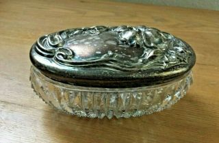 Vintage Art Nouveau Silver Plated Crystal Trinket Box