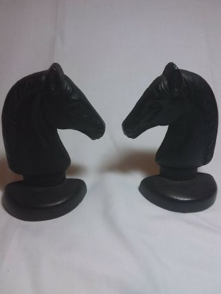 Vintage Cast Iron Metal Horse Head Chess Bookends/ Door Stop 6 1/4 " T