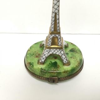Peint Main Limoges France Eiffel Tower Trinket Signed Flag Arc de Triomphe 2