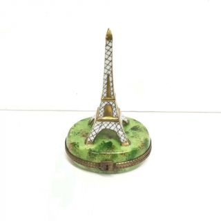 Peint Main Limoges France Eiffel Tower Trinket Signed Flag Arc de Triomphe 7