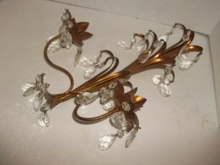 Vintage Italy Tole Regency Copper Tone Metal Duo Light Candle Wall SCONCE Prisms 3