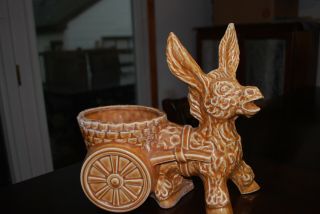 Vintage Ceramic Planter - Donkey Burro Mule Pulling Cart