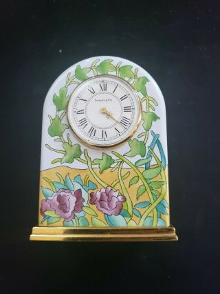 Halcyon Days Enamel Miniature Clock Tiffany & Co Flowers