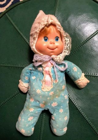 Vintage Mattel Baby Beans Doll Toy Blue Floral