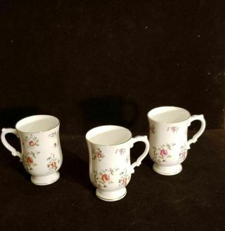 Set of 3 Vintage Royal Victoria Footed Cups Mugs Pink White Roses Bone China 3