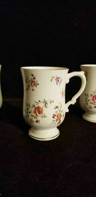 Set of 3 Vintage Royal Victoria Footed Cups Mugs Pink White Roses Bone China 4