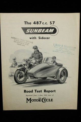 Vintage 1952 Sunbeam 487 C.  C.  S7 Motorcycle With Sidecar Brochure Book