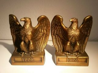 Vintage Brass Eagle 1776 Bookends Heavy Pm - Philadelphia -