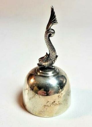 Art Deco Silver Plate Dinner Bell W Dolphin Handle Marked " Portugal "