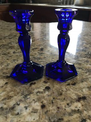 cobalt blue glass candle holders small 4 Inch Set Of 2 Vintage Garage Find 2