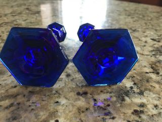 cobalt blue glass candle holders small 4 Inch Set Of 2 Vintage Garage Find 6