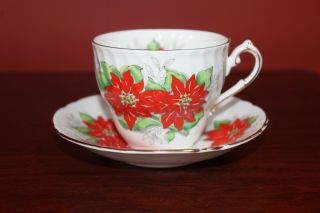Vintage Victoria C & E Bone China England Tea Cup And Saucer " Poinsetta "