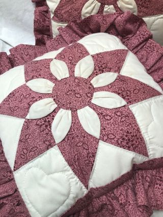 2 Vintage Handmade Quilted Throw Pillows With Zipper Rose And Cream