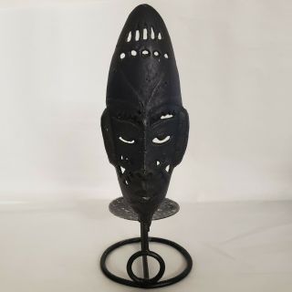 African Metal Mask Candle Votive 10.  5 " Tall Holder Stand Up To 3 " Wide Candle