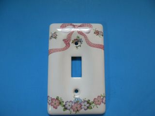 Vintage Painted Floral Porcelain Ceramic Single Light Switch Cover Flowers&bow