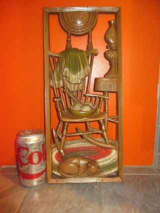 Vintage BURWOOD Plaque with ROCKING CHAIR Cat & YARN 2