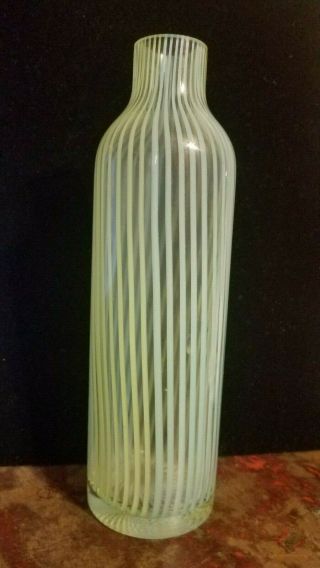 Vintage Hand Blown Art Glass Bud Vase Bottle Lt Blue Yellow Pastel Stripes