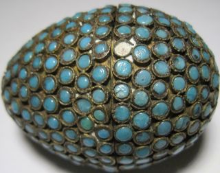 Stunning Vintage Ethnic Turquoise Glass Brass Egg Trinket Box