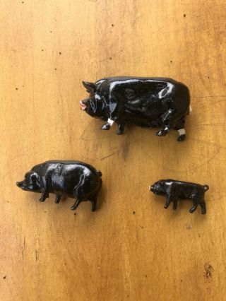 3 Vintage Antique Metal Cast Iron Miniature Pig Figurines Animals