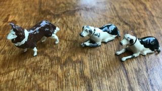 3 Vintage Antique Metal Cast Iron Miniature Dog Figurines Collie & ? Two More