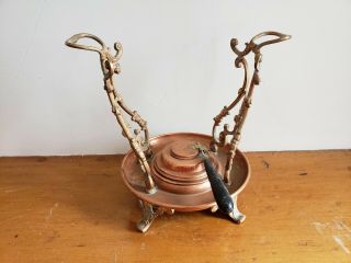 S&C Antique Copper Teapot Kettle With Warming Stand - 1892 Patent on Burner 4